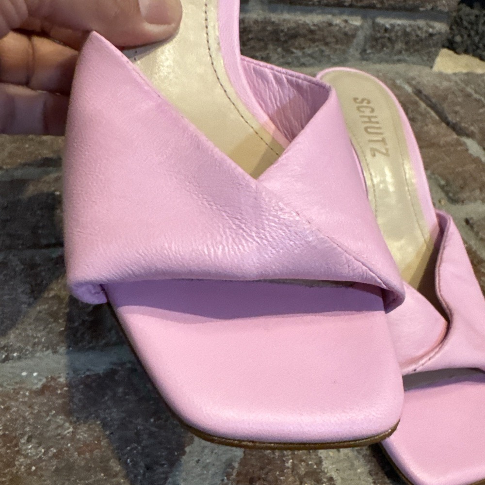 Schutz Womens Cecily Light Pink Leather Slip On Kitten Heels Sandals Size 5.5B - Picture 12 of 16